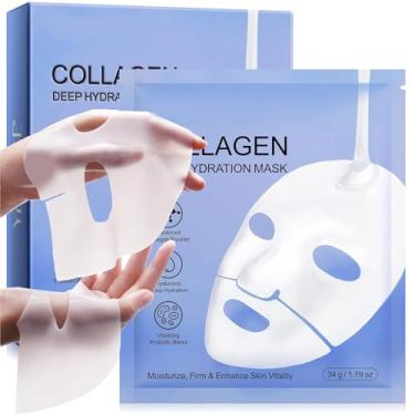 Imagem de Máscara facial de colágeno, pacote com 6, máscara facial de hidratação profunda, máscara facial antirrugas, máscara facial de colágeno para cuidados com a pele, melhora a elasticidade, firme