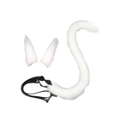 Imagem de Colaxi Faixa de cabeça com orelhas de gato, cosplay, gatos, fantasias, conjunto para shows, baile de máscaras de Halloween, Branco