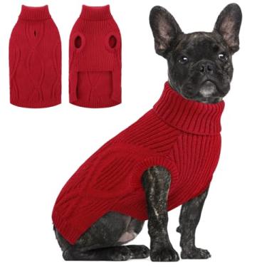 Imagem de Queenmore Suéteres para cães pequenos, suéteres para cães pequenos, suéter de cachorro para férias, suéter de Natal com gola rolê, roupa quente de inverno com padrões elegantes, pulôver macio para