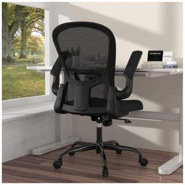 Imagem de Cadeira de Escritório Ergonômica em Malha Respirável com Apoio de Braços Dobráveis, Silybon, Preta