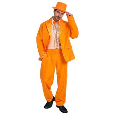 Imagem de WATCPNO Har and Ll Terno Masculino Divertido Laranja Azul Blazer Top Hat Gravata Borboleta Halloween Cosplay Fantasia, Laranja, G