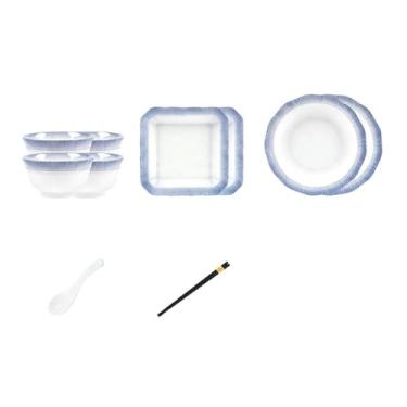 Imagem de Pratos de cerâmica azul gradiente de cor sólida para uso doméstico requintado de alta temperatura - 4 pessoas comem 16 peças [Lite]