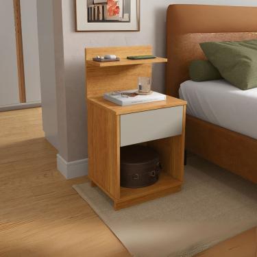Imagem de Mesa de Cabeceira Mavie 1 Gaveta e 2 Prateleiras MDP Moderno Funcional Quarto Patrimar