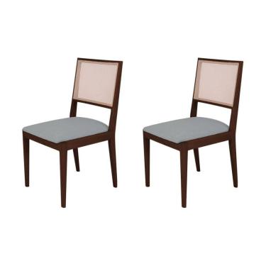Imagem de Conjunto Com 2 Cadeiras De Jantar Estofada Suellen Castanho Linho Cinza