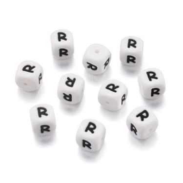 Imagem de 10 peças de contas de silicone do alfabeto brancas 12 mm borracha buraco horizontal estilo letra contas focais para pulseira da amizade, chaveiro, cordões, canetas, artesanato faça você mesmo