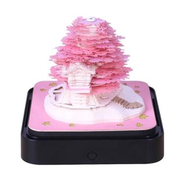 Imagem de Calendário de mesa 3D, árvore 2026, calendário de mesa 3D, luz de LED, bloco de notas para entalhar em papel 28 x 10,5 cm (A2)