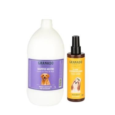 Imagem de Kit Pet Shampoo Neutro 5 Litros Com Fluido Desembaraçador 200ml Para Cães E Gatos Pelos Hidratados Macios E Brilhantes