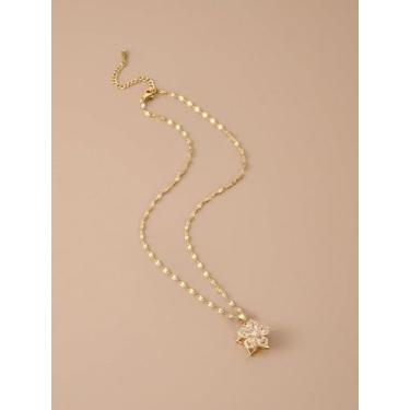 Imagem de Colares de flores douradas para mulheres, colar com pingente grande, boêmio, flor, cordão, bijuteria, Medium, Latão, Sem Pedra Preciosa