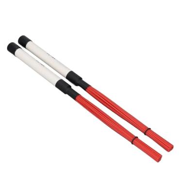 Imagem de RiToEasysports Escova de Tambor de Percussão ABS Escova de Baqueta de Fio de Nylon Com Aderência Confortável para Tambores de Jazz - 2 Peças (Branco e Vermelho)