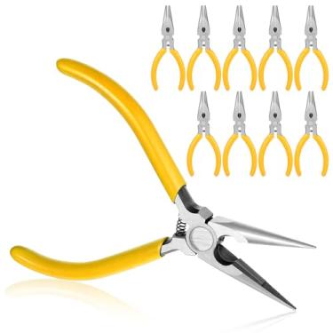 Imagem de Pacote com 10 alicates de ponta de agulha de 12,7 cm, conjunto de alicates de ponta longa com cortador lateral, mini alicate de ponta fina com ponta serrilhada, alicate de ponta pequena de precisão