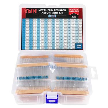 Imagem de TMH Kit de resistores de filme metálico de 3120 peças – 1/4W ± 1% de tolerância, 156 valores (1Ω–10MΩ) Pacote sortido de resistores de precisão para eletrônicos DIY, Arduino, reparo de circuitos e