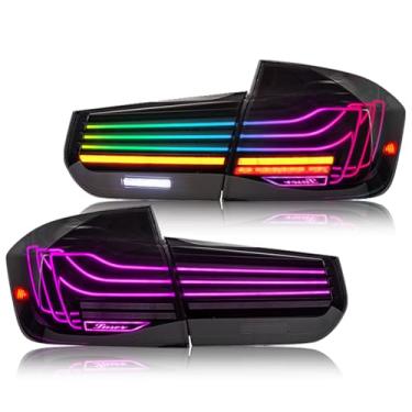 Imagem de COOLDNA Luzes traseiras de LED para BMW F30 F35 F80 M3 3-Series 320i 328i 330i 335i conjunto de luzes traseiras com lente fumada/motorista e lâmpada traseira do lado do passageiro (controle colorido)