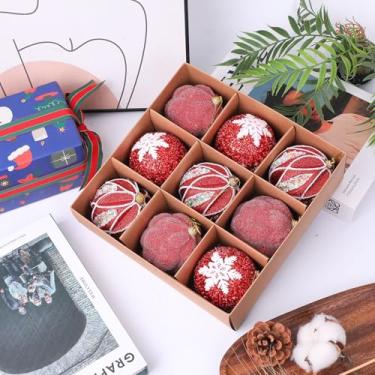 Imagem de Bolas de Natal, 9 peças, 8 cm, bolas de Natal, champanhe, pingente de decoração de árvore de presente para decoração de guirlanda de Natal (vermelho)