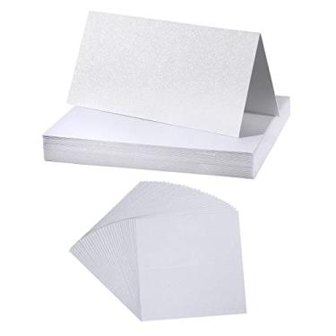 Imagem de 100 cartões de lugar em branco, 9,9 x 9,9 cm, cartões brancos de casamento, nome para configuração de mesa, número barraca dobrável para aniversários, festas e convites