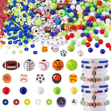Imagem de PH PandaHall 2570 contas de bola esportiva para fazer joias, contas de acrílico esportivas, contas de argila de polímero, beisebol, tênis, basquete, letra para pulseira, colar, chaveiros, artesanato
