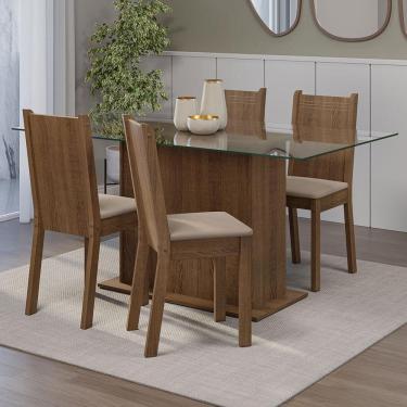 Imagem de Conjunto Sala De Jantar Mesa Tampo De Vidro 4 Cadeiras Rustic/sintético Bege Espanha Madesa Rustic/sintético Bege