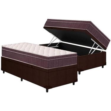 Imagem de Cama Box Baú Solteiro: Colchão Espuma Ortobom D28 Airtech 60 Euro Pillow + Base Crc Courano Brown(88x188)