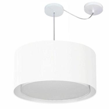Imagem de Lustre Pendente Cilíndrico Com Desvio De Centro Vivare Md-4309 Cúpula Em Tecido 55x30cm - Bivolt Branco 127/220v