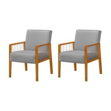 Imagem de Kit 2 Poltronas Decorativas Base Em Madeira Maciça E Corda Náutica Copacabana Linho Cinza - Cinza