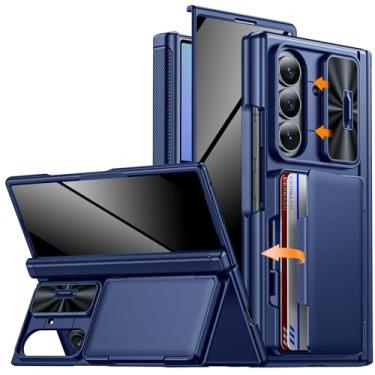 Imagem de CENMASO Capa para Samsung Galaxy Z Fold 7 com suporte para cartão [bloqueio RFID] Capa para câmera, proteção de dobradiça, suporte oculto, protetor de tela de privacidade, capa carteira para celular