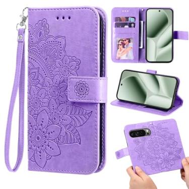 Imagem de Furill Capa carteira compatível com Google Pixel 9 Pro XL/10 Pro XL e protetor de pulso flor couro flip porta-cartões com suporte para celular para Pixel9 9Pro Nine Pixel10 10Pro LX meninas roxo