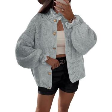 Imagem de Cardigã Saodimallsu Ruffle Knit Poliéster Grey Oversize