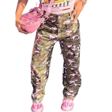 Imagem de Calças Camo Cargo femininas 3G, rosa, cintura alta, perna reta - Marca