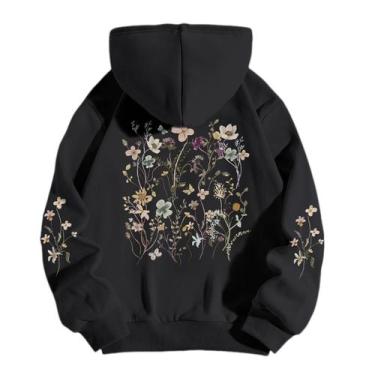 Imagem de Moletom feminino Sulayesh com estampa floral vintage e estética preta