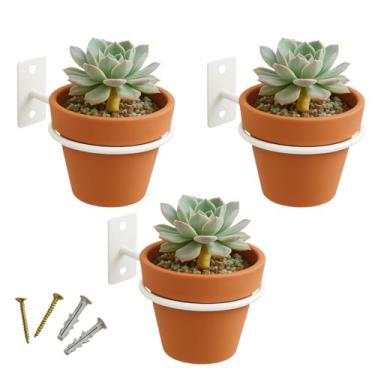 Imagem de Kit 03 Suporte Vaso de Parede Branco para Plantas Redondo Aço Reforçado + Parafusos e Buchas
