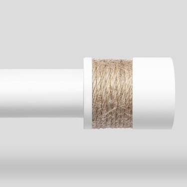 Imagem de Varões de cortina decorativos brancos para janelas de 76 a 142 cm, varão de cortina boho ajustável de 2,5 cm com acabamento de tampa de barbante, varão rústico de cortina de fazenda para quarto e sala