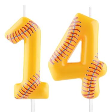 Imagem de Vela de beisebol – Número 14 velas para topo de bolo, vela de softball, 6 cm, velas de aniversário esportivas, perfeitas como decorações de bolo com tema de beisebol para meninos, meninas