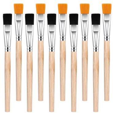 Imagem de Ymapinc 10 pincéis pequenos para artesanato, mini pincel de madeira Falt de 0,9 cm para pintura infantil, óleo, aquarela com 5 bronzeados + 5 pretos