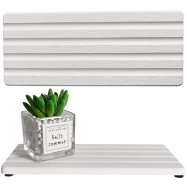 Imagem de ZumenDa Saboneteira de diatomita, bandeja de pedra absorvente de água, organizador de pia de cozinha, suporte de balcão de secagem rápida (branco, 24 x 10 cm)