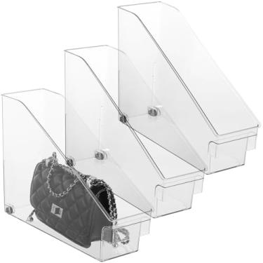 Imagem de Suportes de bolsa de acrílico transparente, pacote com 3, 30 x 9 x 25 cm, divisórias destacáveis para armazenamento de bolsa no armário e prateleira