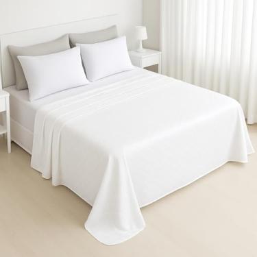 Imagem de Jogo de Cama King Size Branco, Lençol Premium com Fronhas, 100% Algodão, Decoração Moderna para Quarto
