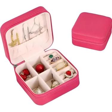 Imagem de Porta Jóias Pequeno e Portátil – Estojo de Viagem para Colares, Anéis e Brincos – Organizador Compacto e Protegido para Joias (Rosa Pink)