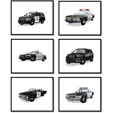 Imagem de Libemz, Impressões de pôsteres de carros de polícia – conjunto sem moldura de 6 (20 x 25 cm) – decoração de quarto de meninos, pôsteres para quarto de meninos, quarto de crianças, berçário, decorações