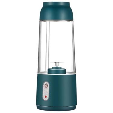 Imagem de Recarregável por USB, capacidade de 300 ml, mini liquidificador elétrico portátil, ótimo para casa e viagens, bateria de 1200 Mah, design verde escuro, transparente, fácil operação com um toque
