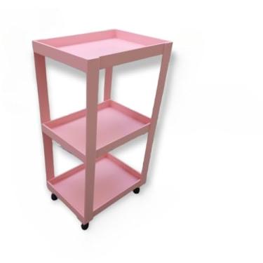 Imagem de Carrinho Auxiliar com Rodas 65,5cm - Carrinho Organizador Multiuso para Estética e Escritório - Preto/Branco/Rosa(Rosa SEM Gaveta)