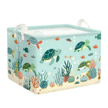 Imagem de HUUMONSS Cesto de roupa suja dobrável para bebês animais marinhos cesta de armazenamento grande meninos meninas caixa de brinquedo para quarto de bebê, tartarugas verdes, 36L