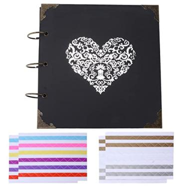 Imagem de Kits de álbum de fotos diy, álbum de fotos em branco, manual pegajoso, 25 páginas com anel de ferro para casamento, viagem, aniversário, capa preta clássica