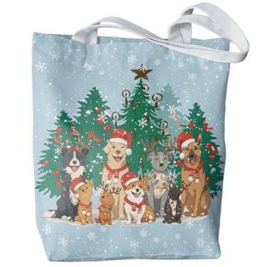 Imagem de PaJiaNi Sacola de Natal para cães, presentes de Natal para mulheres, donos de cães, sacolas de compras reutilizáveis, 40 x 34 cm