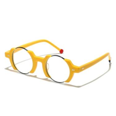 Imagem de JOLLNOVA Sinjin armação de óculos personalizada de acetato redondo homem mulher, armações de grau personalizadas de alta qualidade, Amarelo, 53mm
