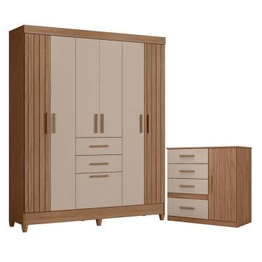 Imagem de Guarda Roupa Solteiro Malta E Cômoda Vênus Carvalho Fendi - Moval