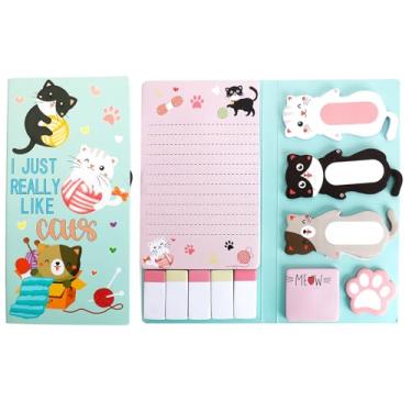Imagem de QPIXVB Notas adesivas fofas, 440 folhas de notas adesivas para gatos, presentes de gato para mulheres, material escolar, blocos autoadesivos de animais de desenho animado, presentes de Natal para