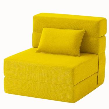 Imagem de FILUXE Sofá-cama dobrável conversível com travesseiro, sofá futon moderno de tecido de linho, colchão dobrável para sala de estar/dormitório/uso de hóspedes/escritório em casa/apartamento, tamanho