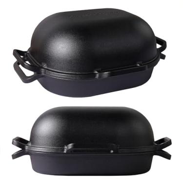Imagem de Crucible Cookware Forma de pão de ferro fundido com tampa (pré-temperada) com alças - GG - Forma segura para forno para assar e cozinhar, kit de pão artesanal - Forma de pão