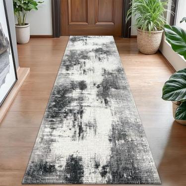Imagem de 50,8 cm x 119,4 cm Tapete de corredor de lavanderia moderno lavável tapete abstrato de cozinha com tapete antiderrapante macio para decoração de quarto (cinza, 1'20.3 cm x 3'27.9 cm (retangular))