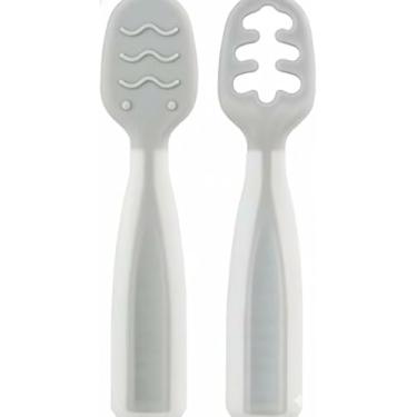 Imagem de Baby Silicone Colher e Garfo de Treinamento, Kit Talheres para Introdução Alimentar, Mordedor Infantil em Silicone, 2 Peças