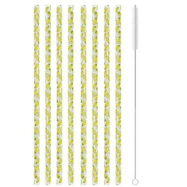 Imagem de 12 PÇS Palhinhas Reutilizáveis Padrão de Abacate Verde, 23 cm Estampa de Frutas, Canudos Pláticos Rígidos com Escova de Limpeza para Pote de Pedreiro Família ou Aniversário Decoração de Suco de Chá de